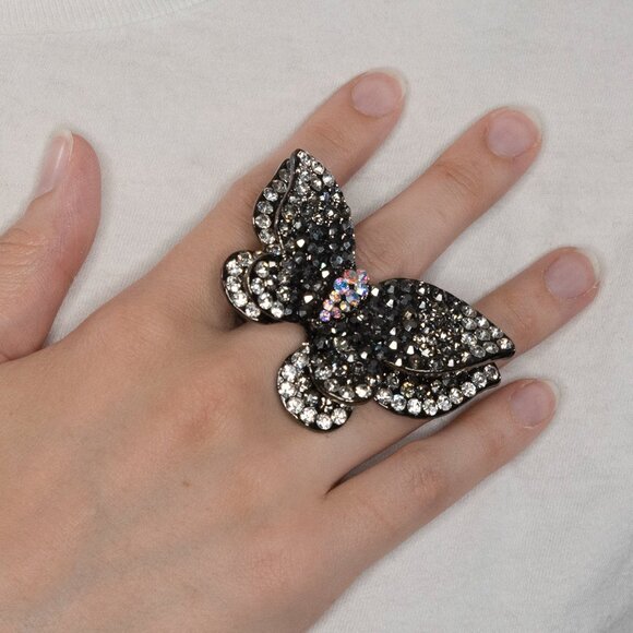 Fashion Rhinestone Butterfly Ring Size 6.25 Adjustable Band - Picture 2 of 16